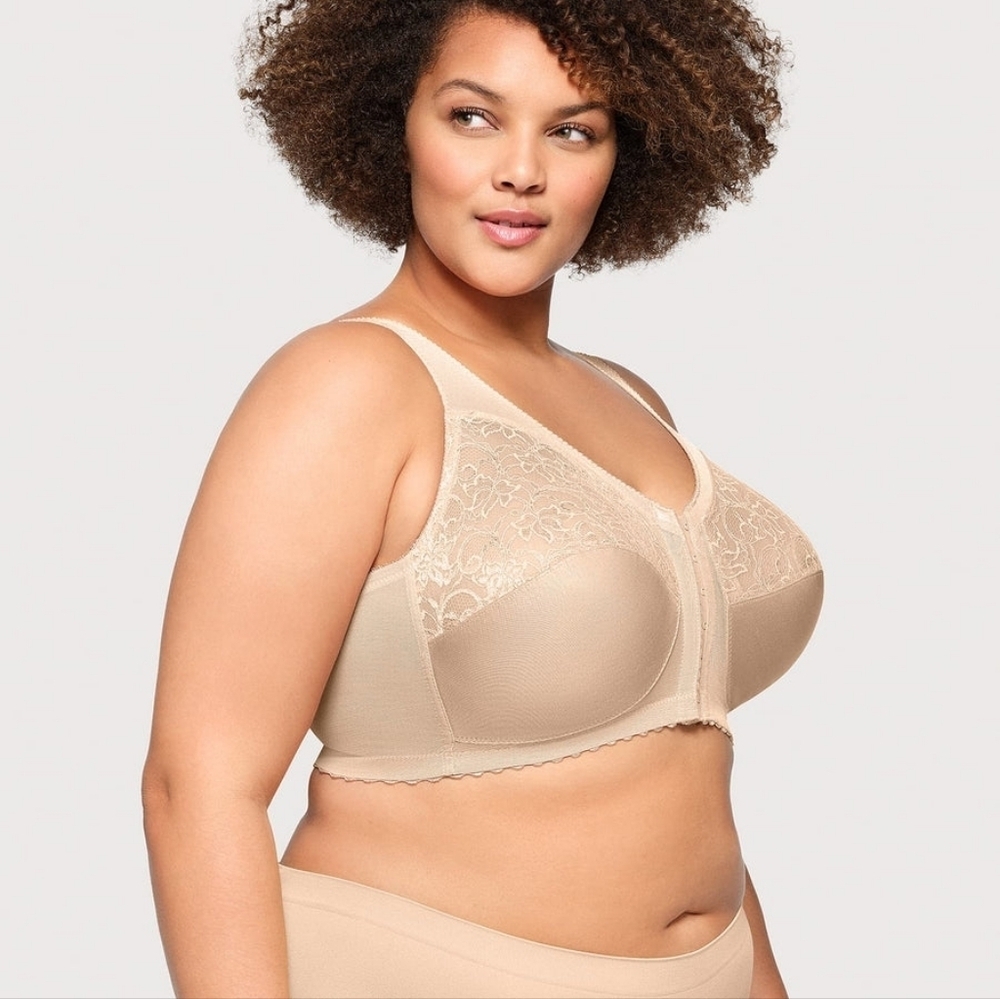 Glamorise wire free wireless front closure tan nude bra sz 48 C new WL187 - Picture 3 of 7